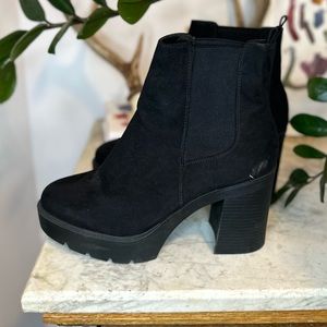 Asos platform bootie in black suede wide fit